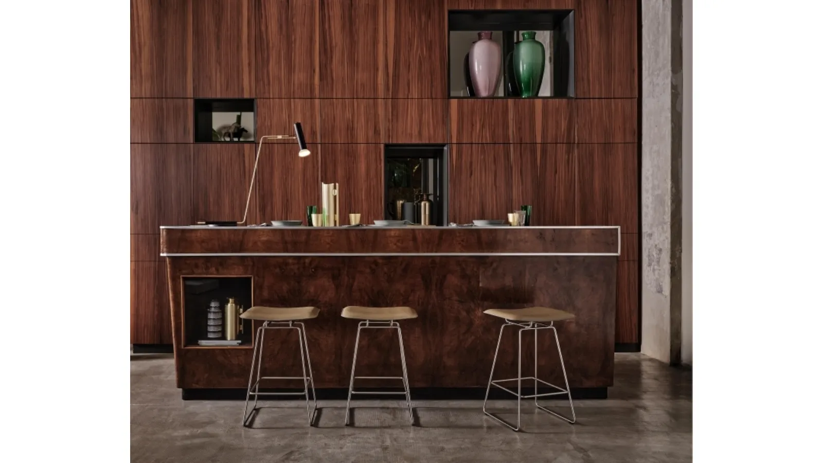 Echoes SH Stool with Leather Seat and Metal Base by Flexform