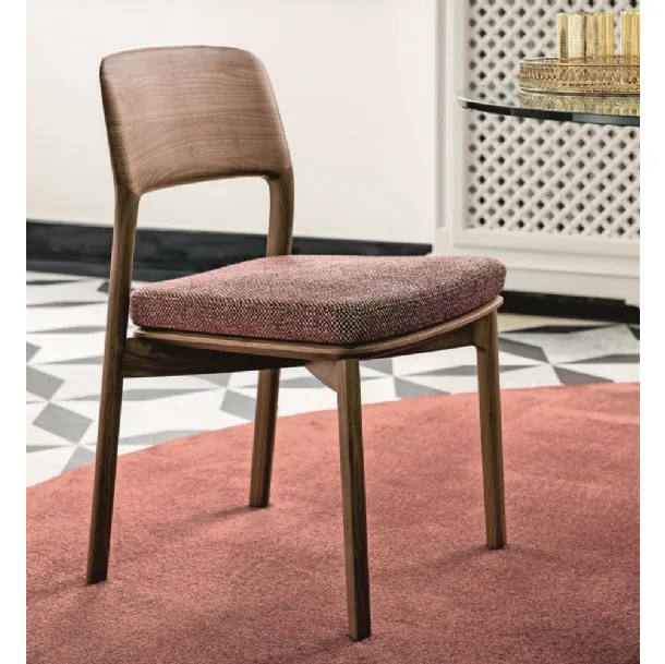 Solid wood chair with upholstered fabric seat Emma by Porada