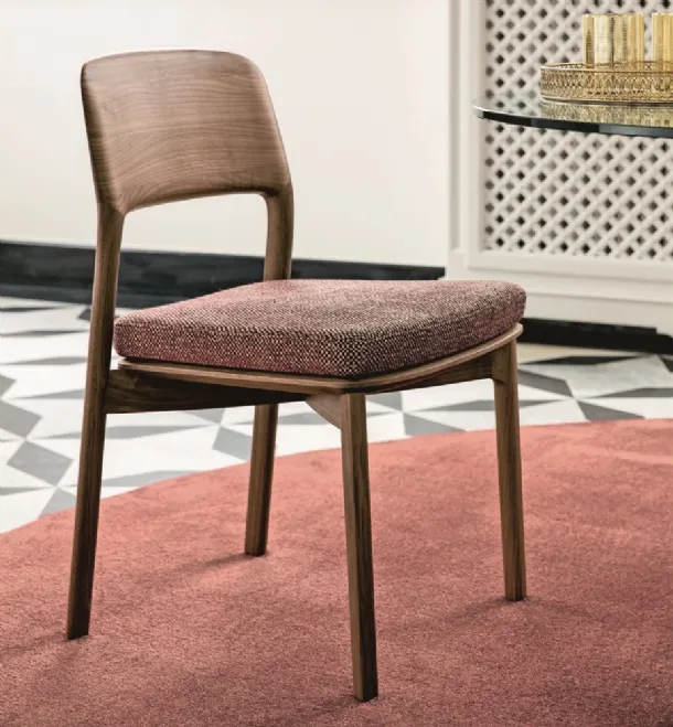 Solid wood chair with upholstered fabric seat Emma by Porada