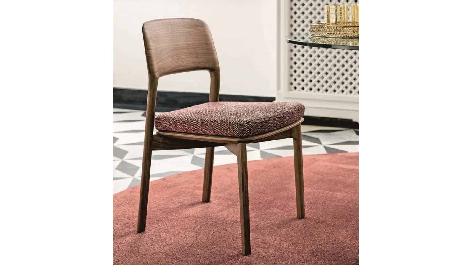 Solid wood chair with upholstered fabric seat Emma by Porada