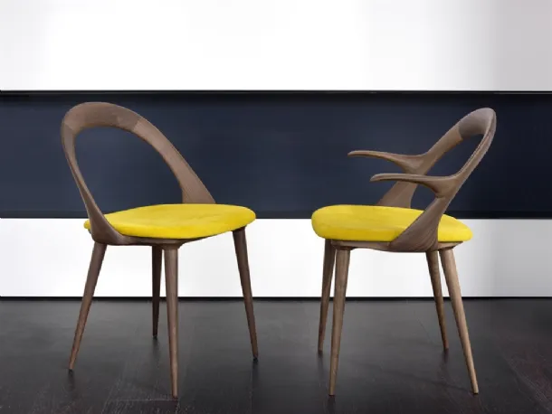 Solid wood designer chair with seat upholstered in Ester fabric by Porada
