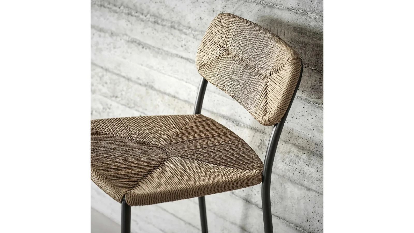 First Steps stool in metal and woven river reed by Flexform