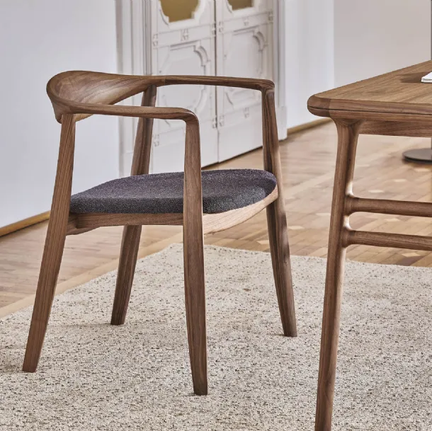 Frida wooden chair with upholstered seat by Porada