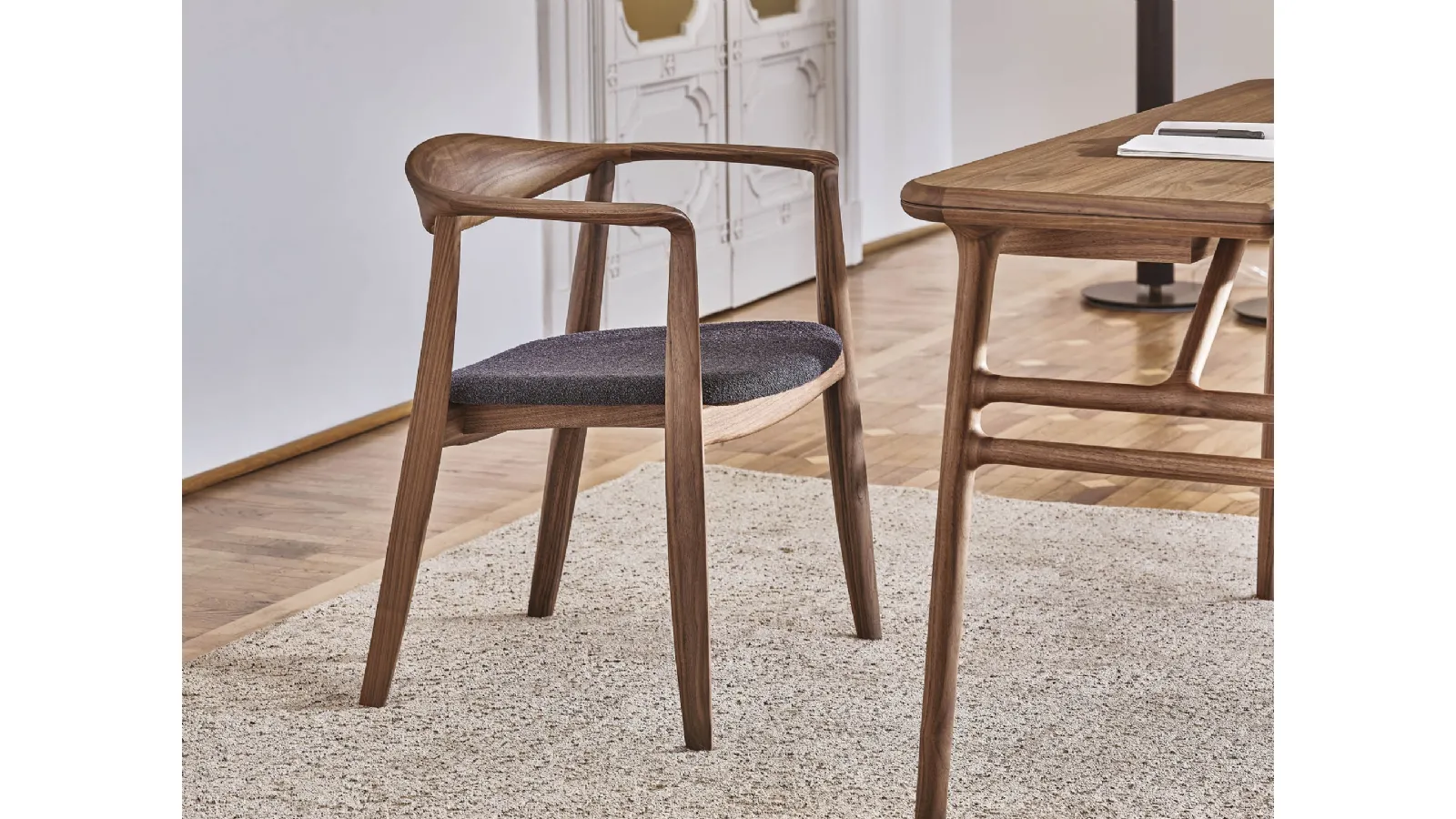 Frida wooden chair with upholstered seat by Porada