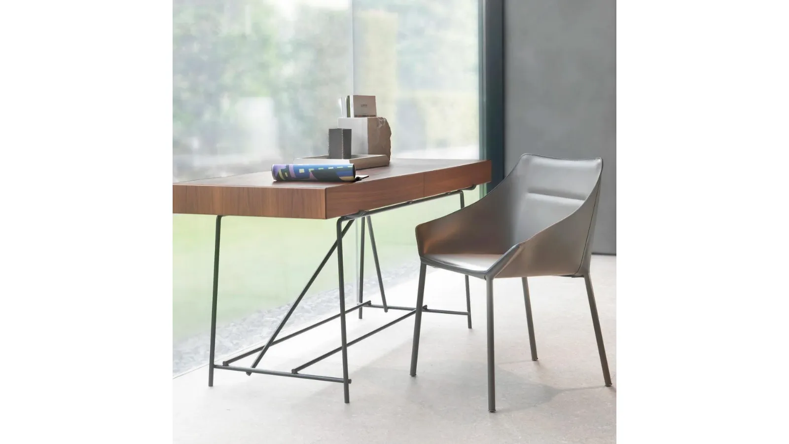 Haiku leather chair with metal frame by Flexform