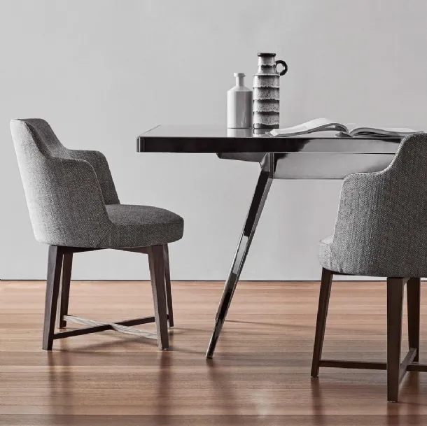 Hera fabric chair with solid wood legs by Flexform