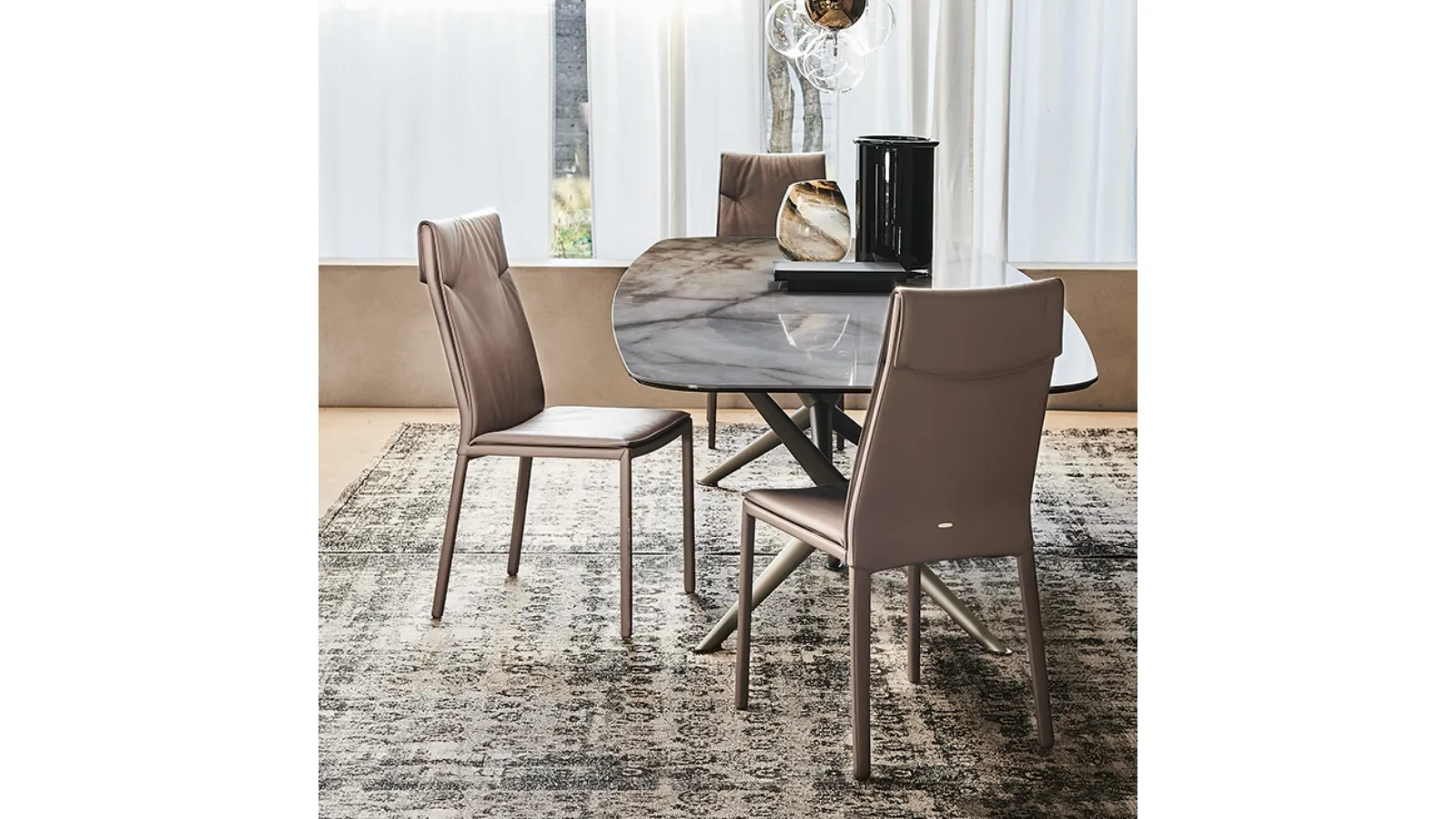 High-back chair, in steel with Isabel leather upholstery by Cattelan Italia