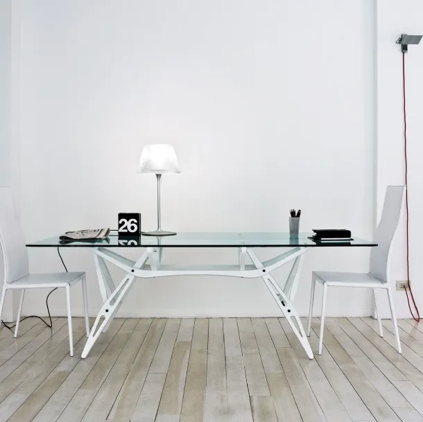 High-back chair upholstered in white leather with an aluminum structure by Zanotta