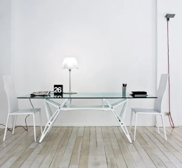 High-back chair upholstered in white leather with an aluminum structure by Zanotta