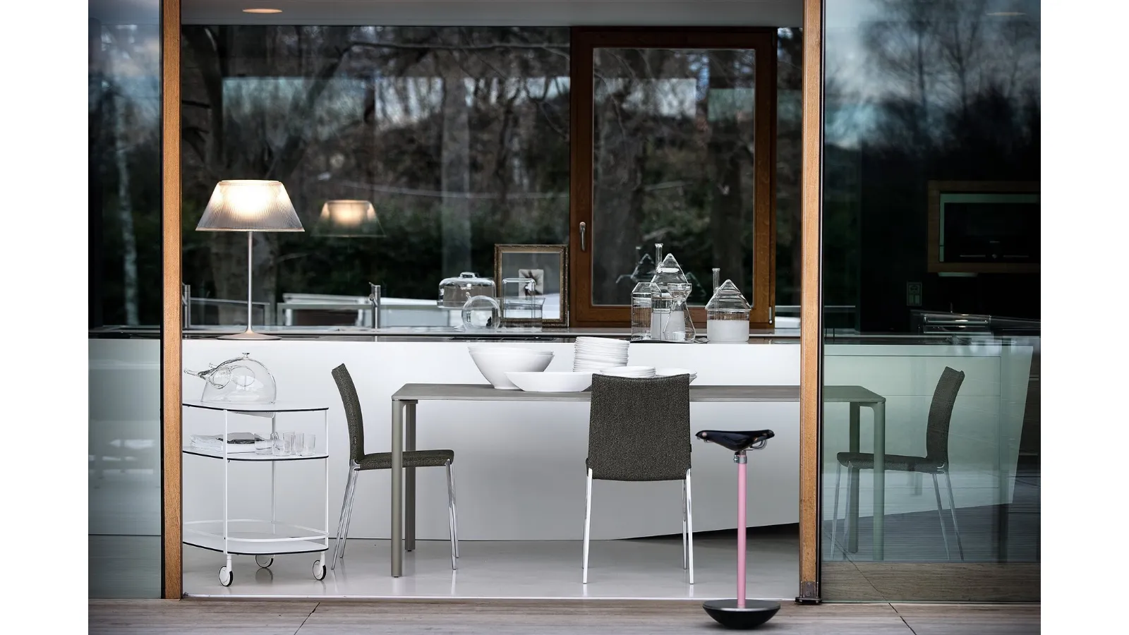 Lia armless fabric and metal chair by Zanotta