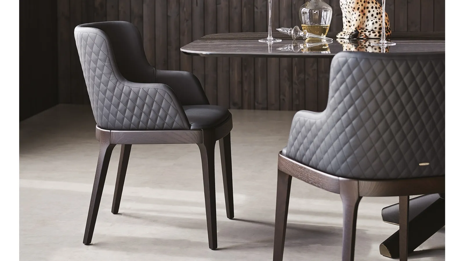 Leather chair with quilted backrest Magda Couture by Cattelan Italia