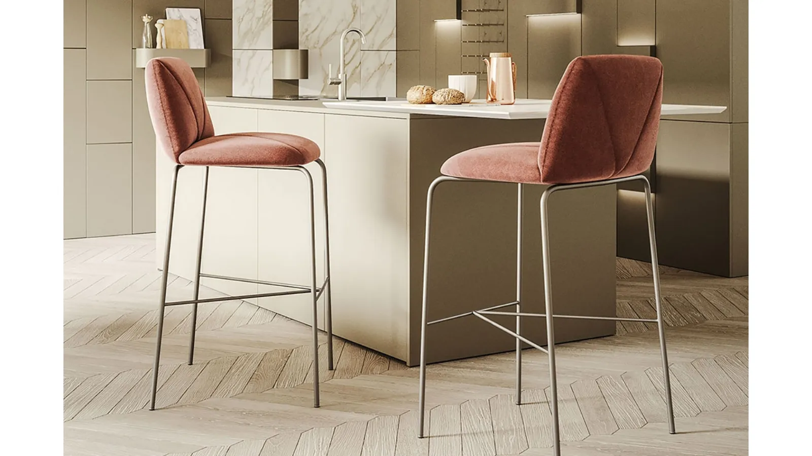 Mantra Stool in velvet with metal legs by Ronda Design