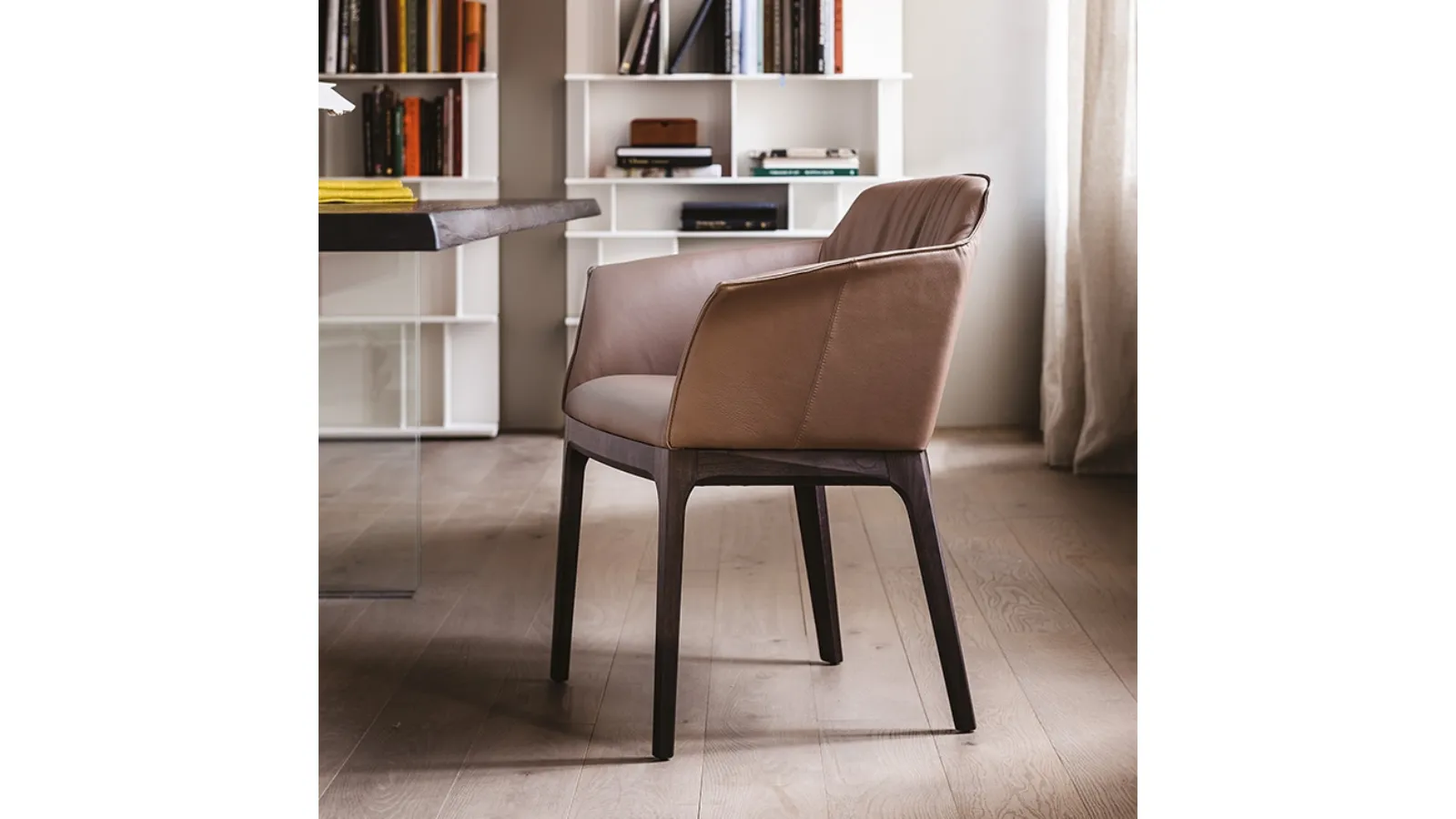 Musa leather chair with wooden base by Cattelan Italia