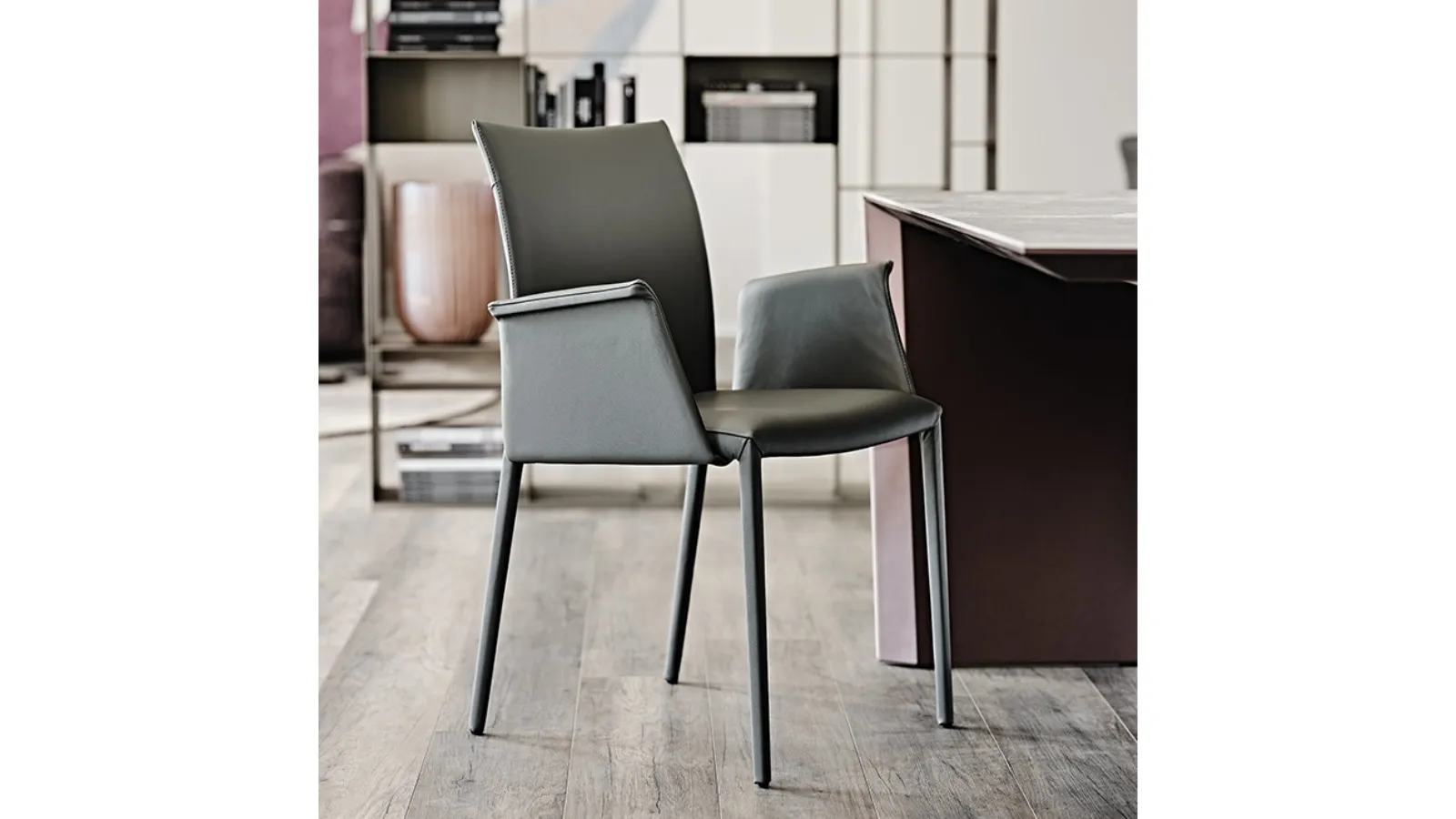 Leather chair with armrests Norma by Cattelan Italia