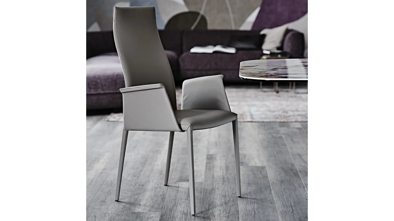 Leather chair with armrests and high backrest Norma by Cattelan Italia