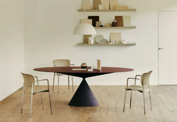 Stackable Ply chair upholstered in leather by Desalto