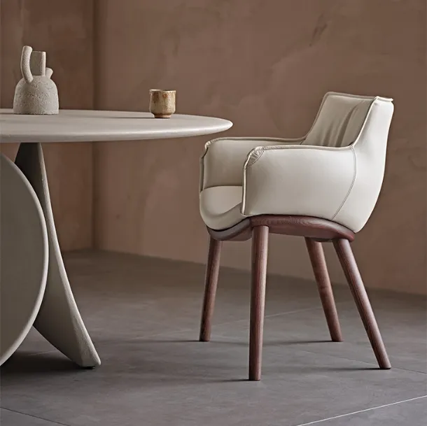 Upholstered leather chair with wooden structure Rhonda Wood by Cattelan Italia