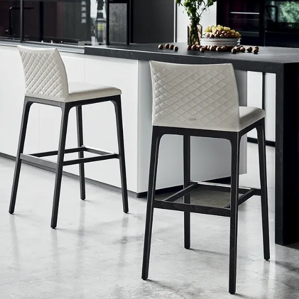 Arcadia Couture wooden stool with leather seat and quilted backrest by Cattelan Italia