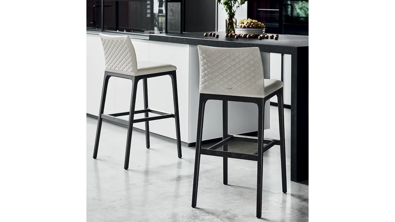 Arcadia Couture wooden stool with leather seat and quilted backrest by Cattelan Italia