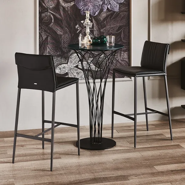 Isabel ML leather stool with metal frame by Cattelan Italia