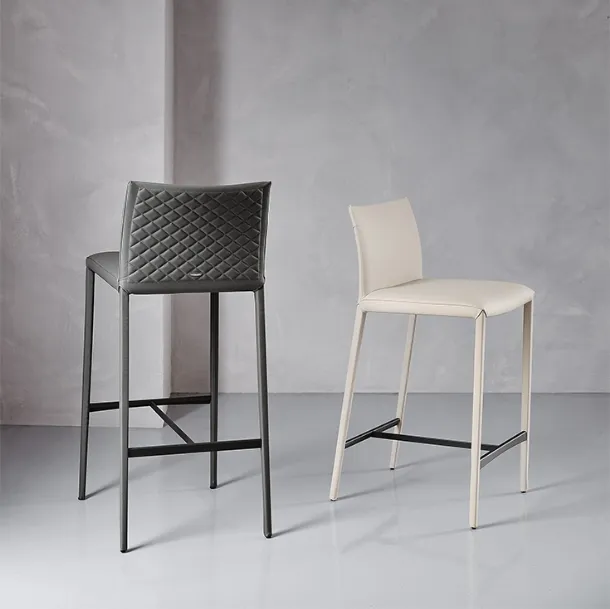 Leather stool with quilted backrest Norma Couture by Cattelan Italia