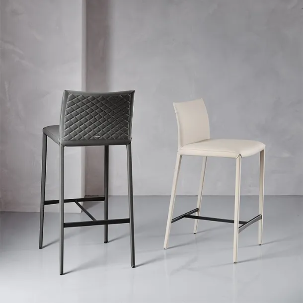 Leather stool with quilted backrest Norma Couture by Cattelan Italia