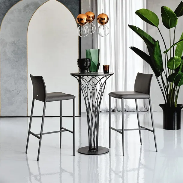 Leather stool with metal frame Norma ML by Cattelan Italia