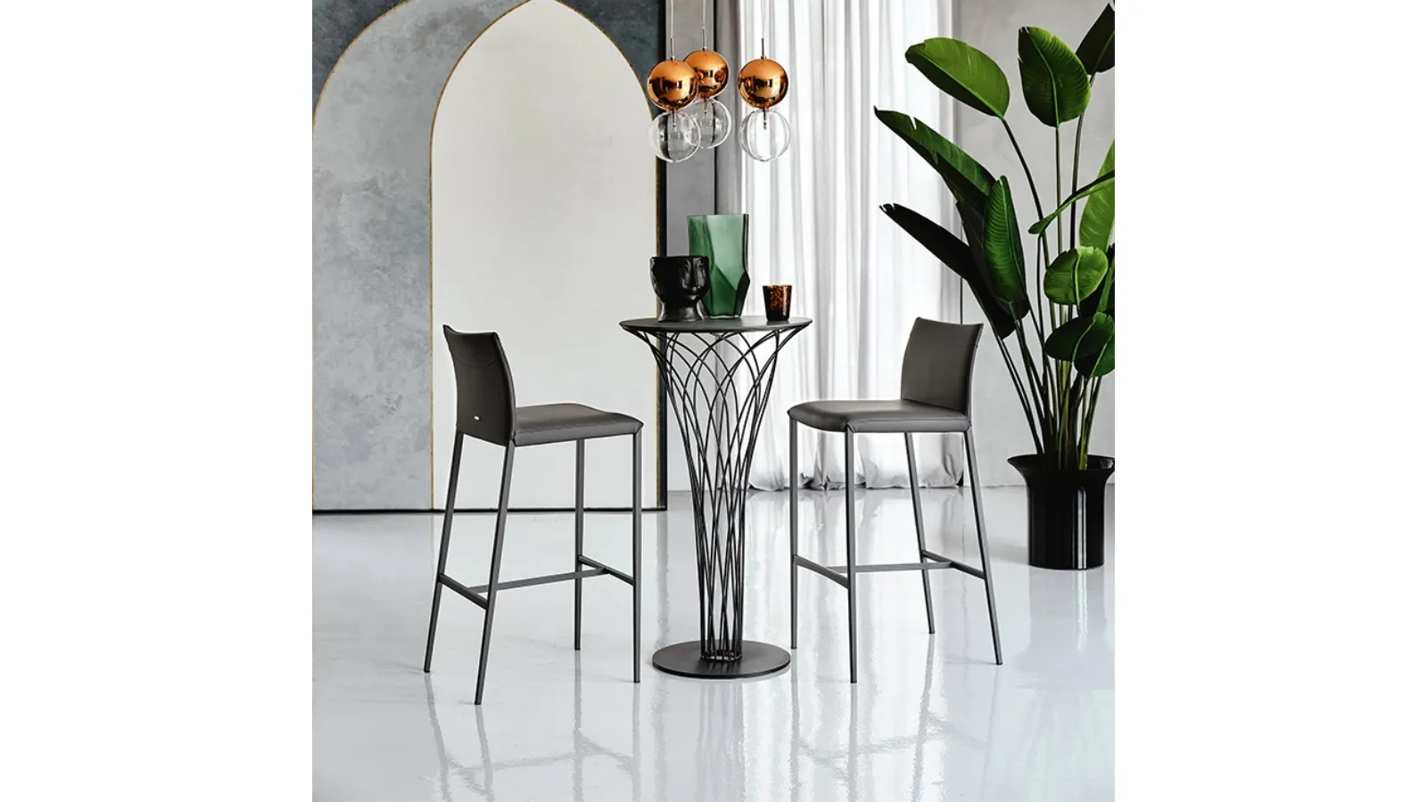 Leather stool with metal frame Norma ML by Cattelan Italia