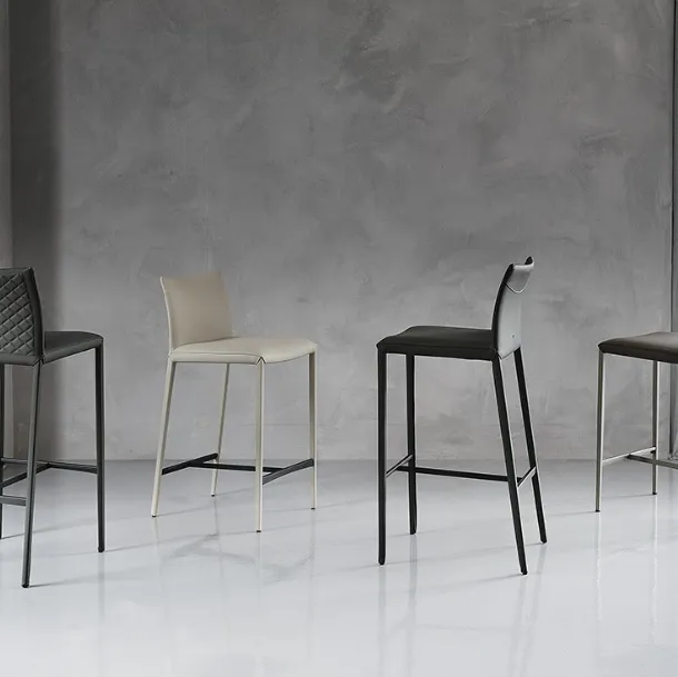 Steel stool with leather upholstery Norma by Cattelan Italia