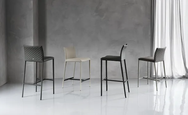Steel stool with leather upholstery Norma by Cattelan Italia