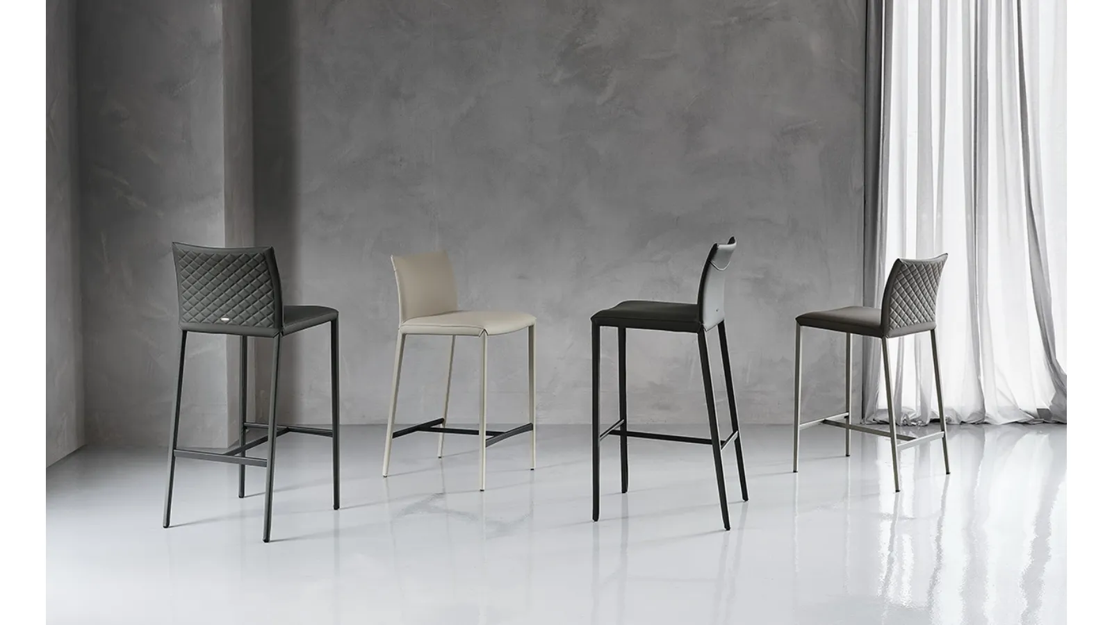 Steel stool with leather upholstery Norma by Cattelan Italia