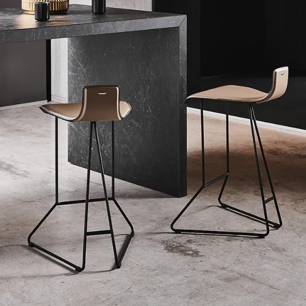 Pepe leather stool with steel base by Cattelan Italia