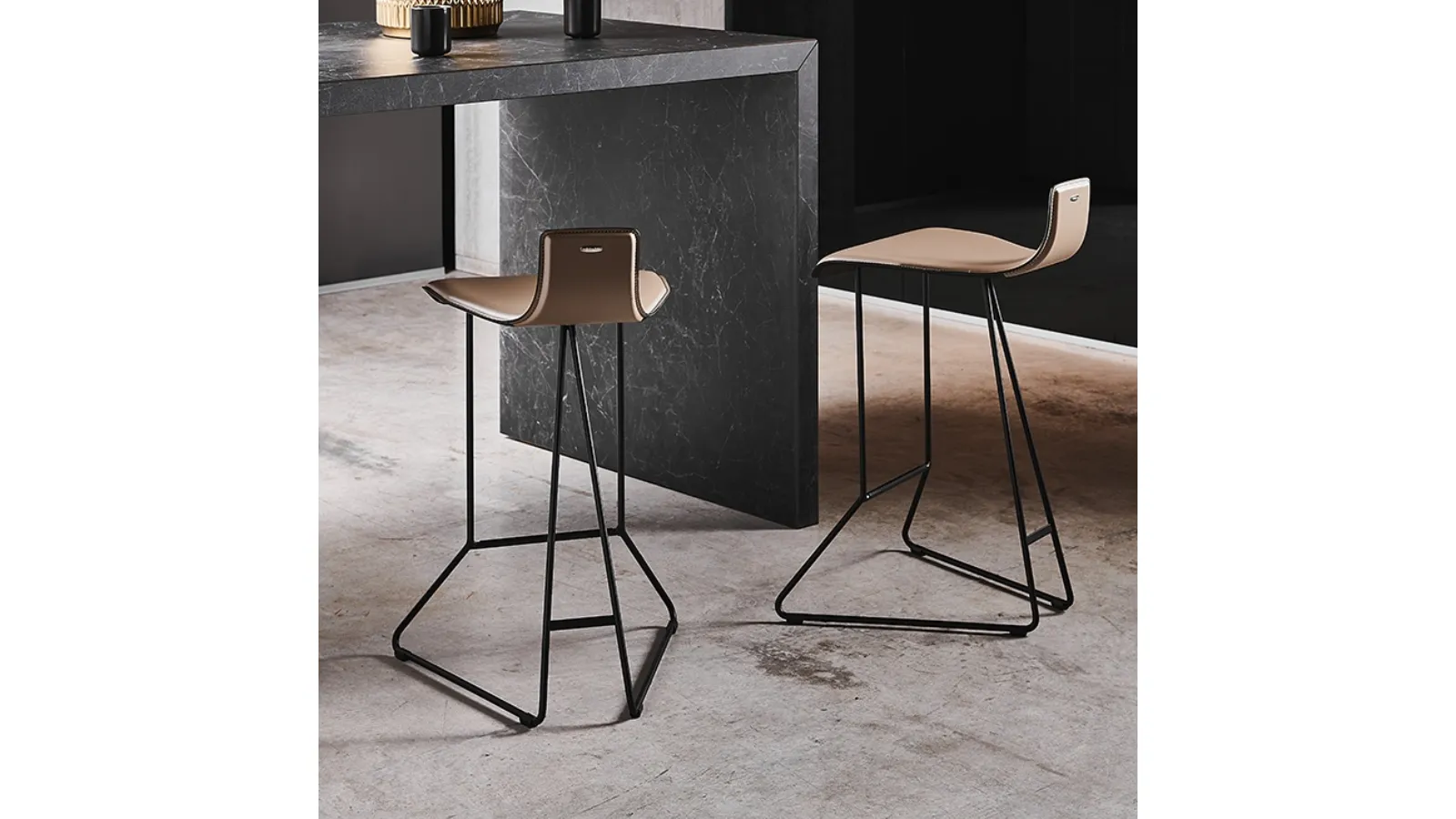Pepe leather stool with steel base by Cattelan Italia
