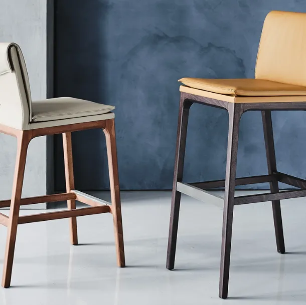 Eco-leather stool with wooden structure Sofia by Cattelan Italia