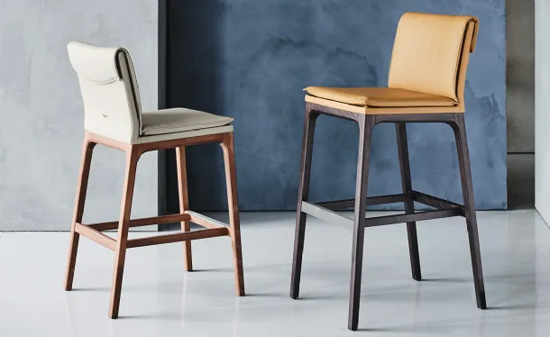 Eco-leather stool with wooden structure Sofia by Cattelan Italia