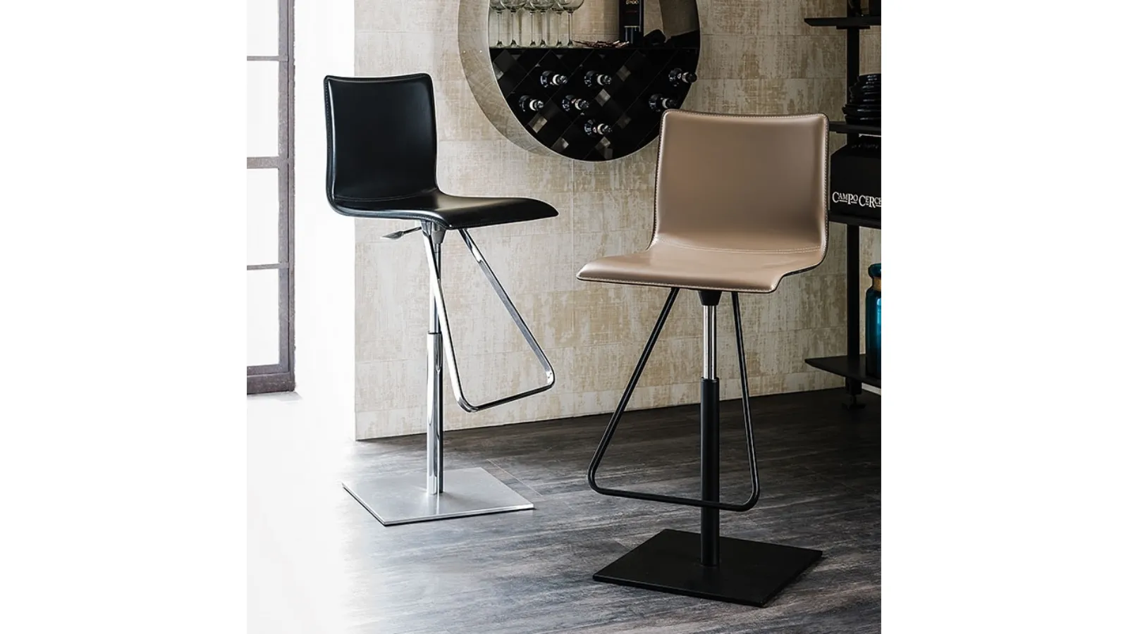 Steel stool with Toto leather upholstery by Cattelan Italia