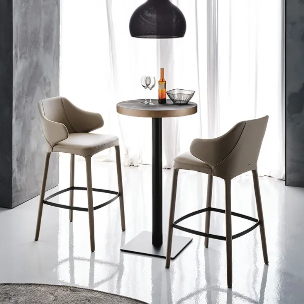 Wanda stool in steel with leather upholstery by Cattelan Italia