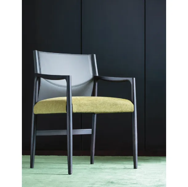 Sveva Chair with leatherette backrest and fabric seat by Porada