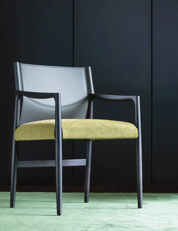 Sveva Chair with leatherette backrest and fabric seat by Porada