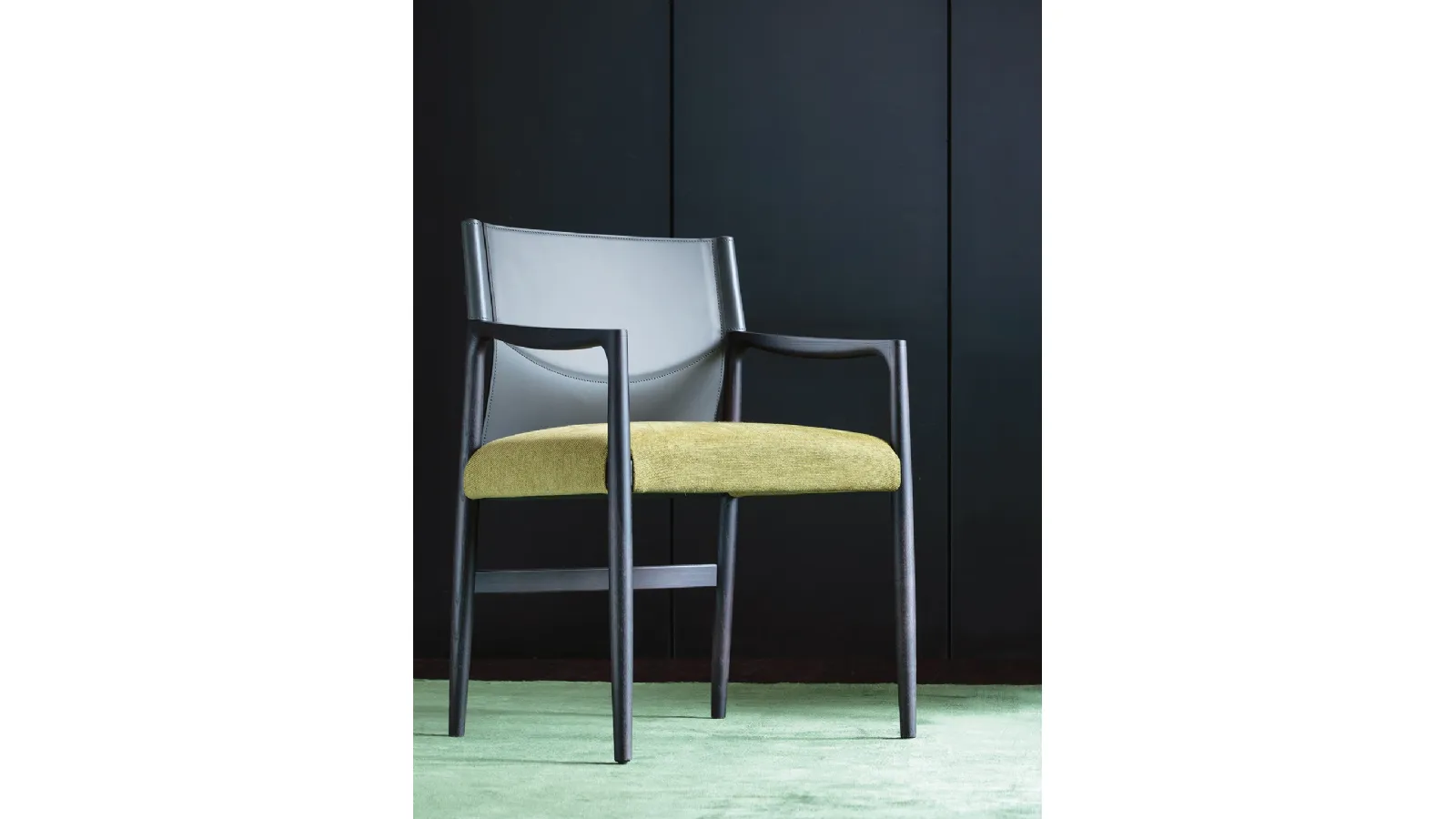 Sveva Chair with leatherette backrest and fabric seat by Porada