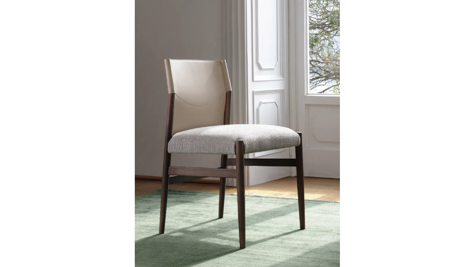 Sveva Chair with leatherette backrest and fabric seat by Porada