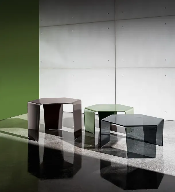 3 Feet Coffee Table in lacquered or smoked curved glass by Sovet
