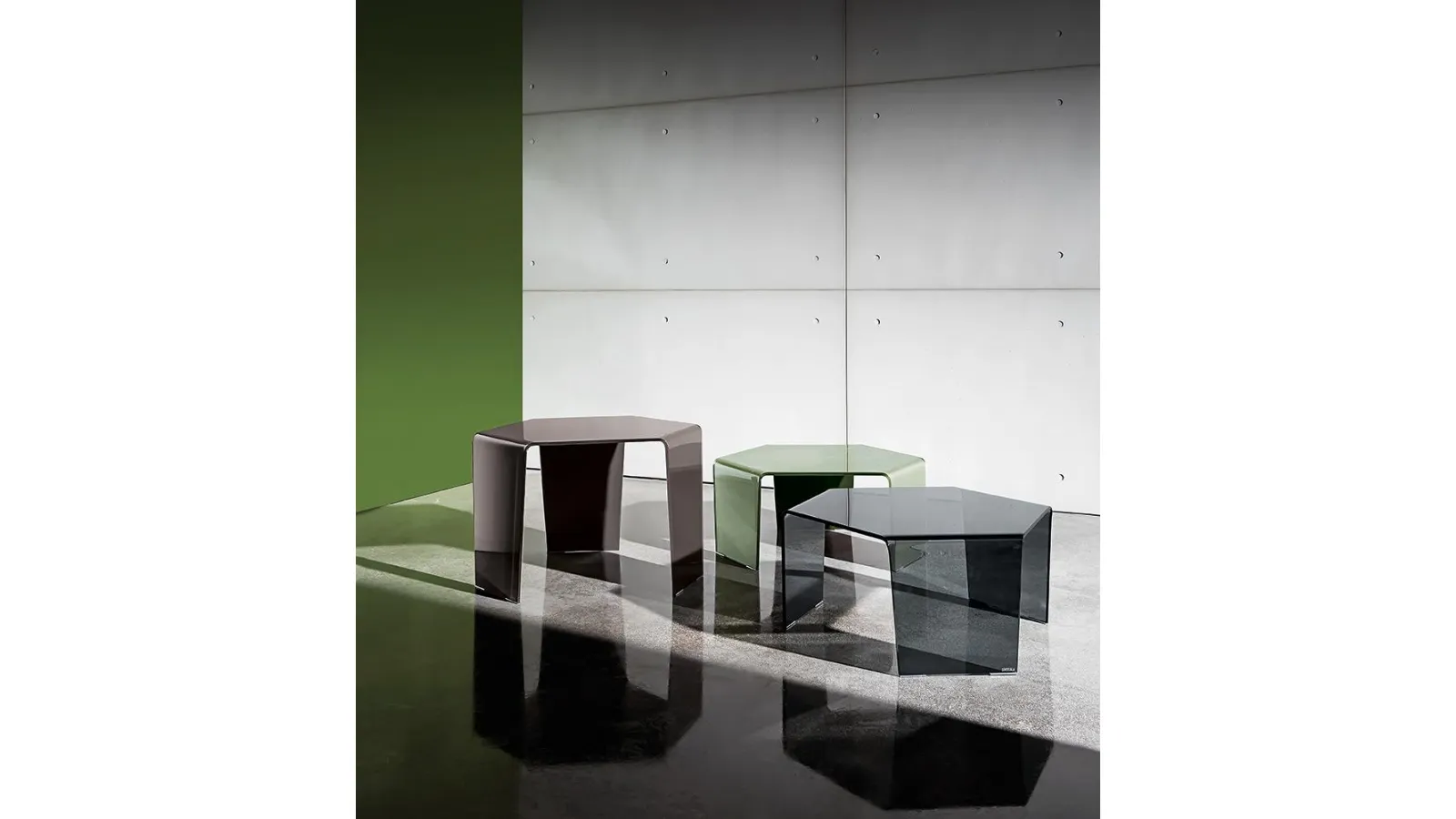 3 Feet Coffee Table in lacquered or smoked curved glass by Sovet