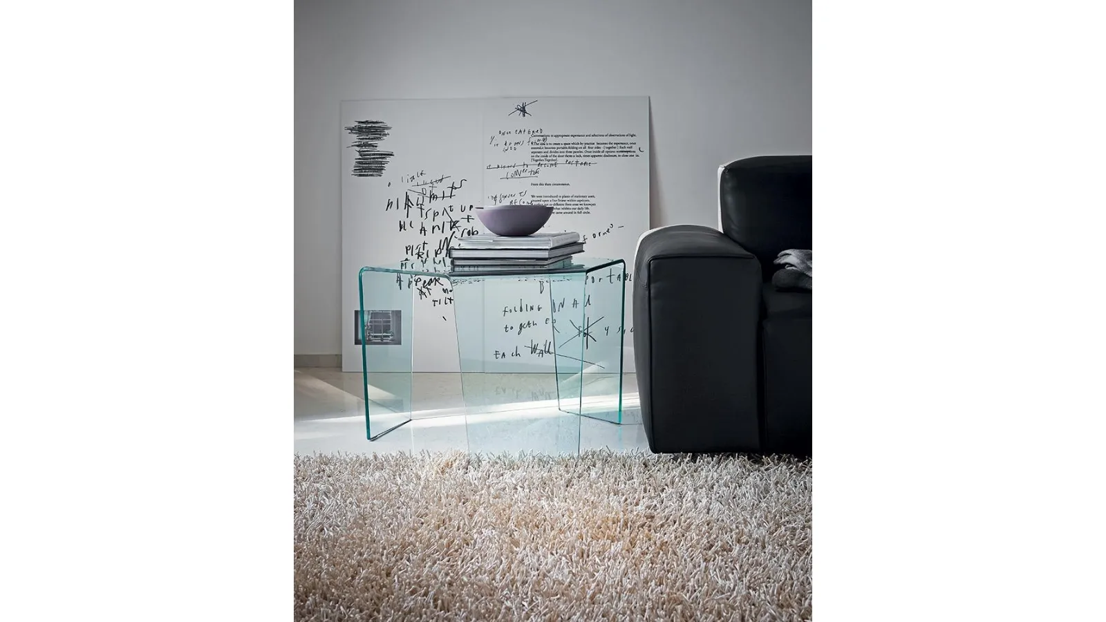 3 Feet Coffee Table in Transparent Curved Glass by Sovet