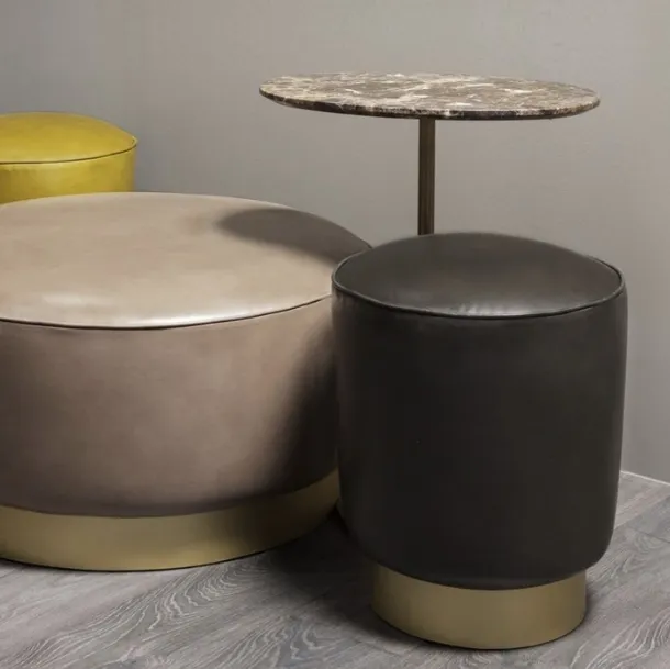 A Round Leather Pouf by Vibieffe