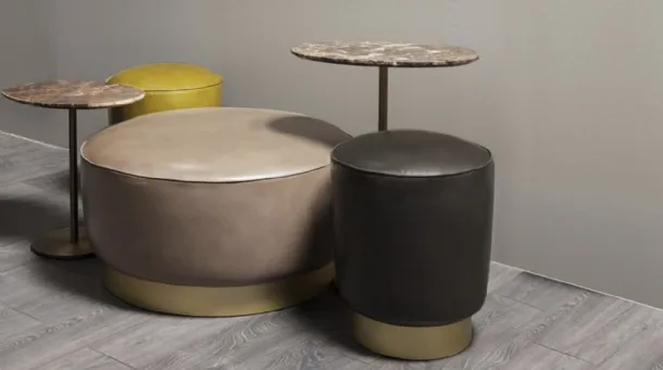 A Round Leather Pouf by Vibieffe