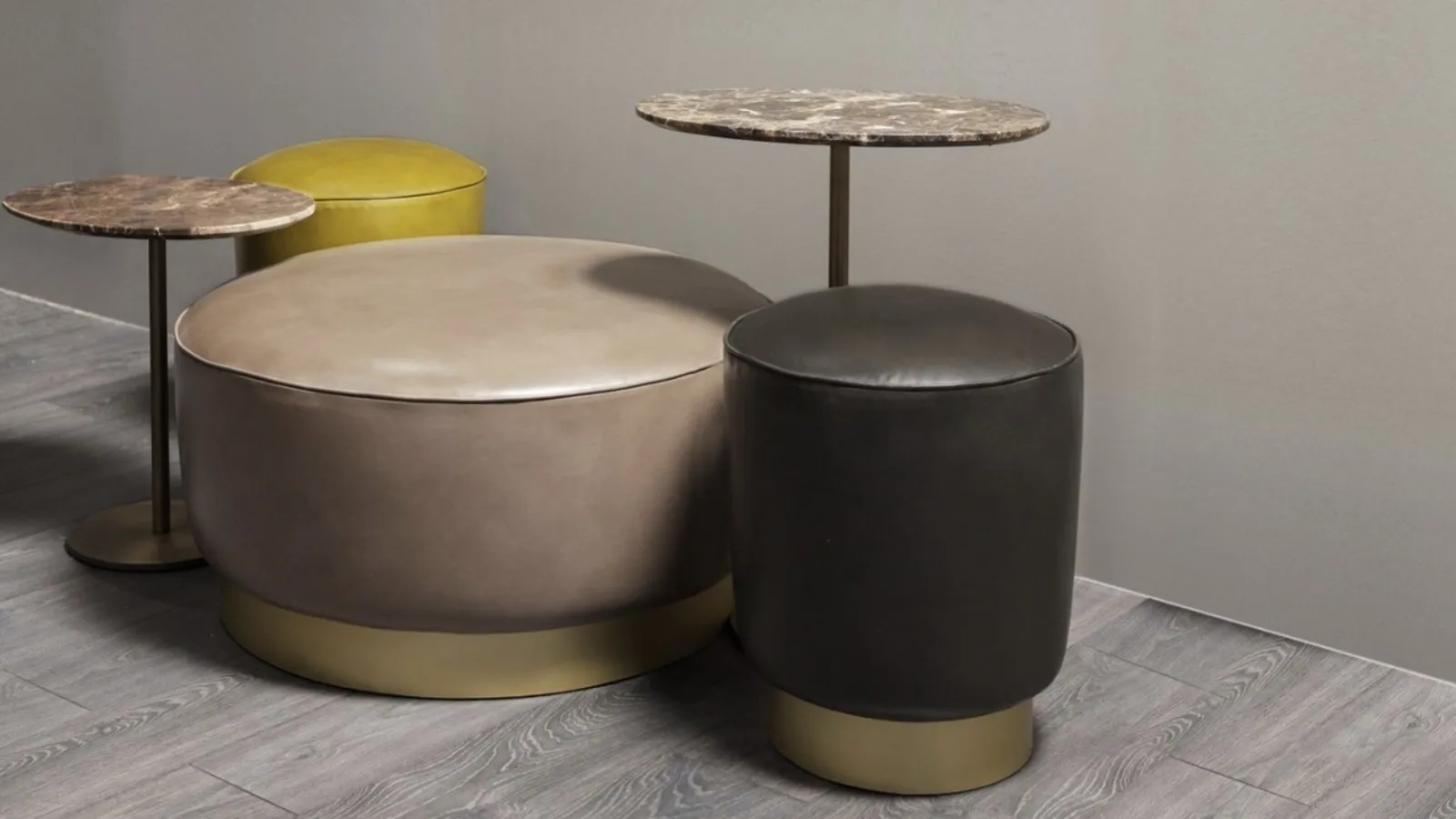 A Round Leather Pouf by Vibieffe