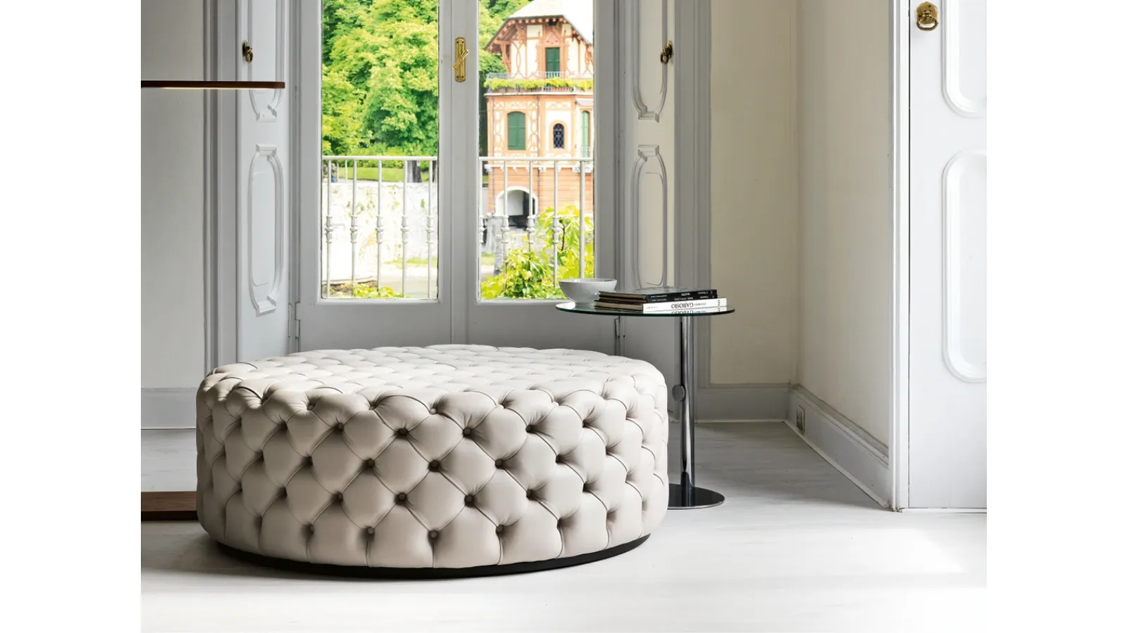 Alcide leather pouf by Porada
