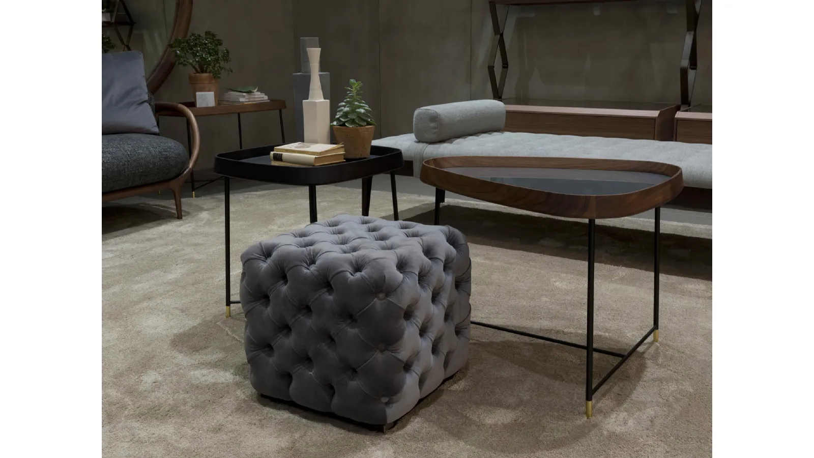 Alcide leather pouf by Porada
