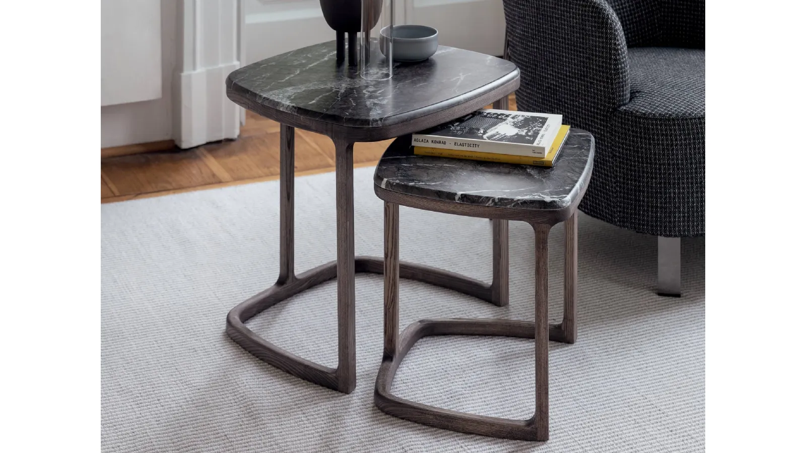 Coffee table with marble top and solid ash base Antigone by Porada
